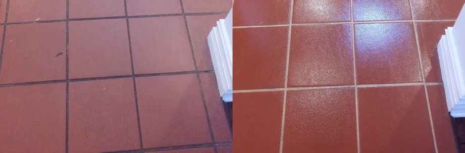 Another comparison of tiles and grout being cleaned
